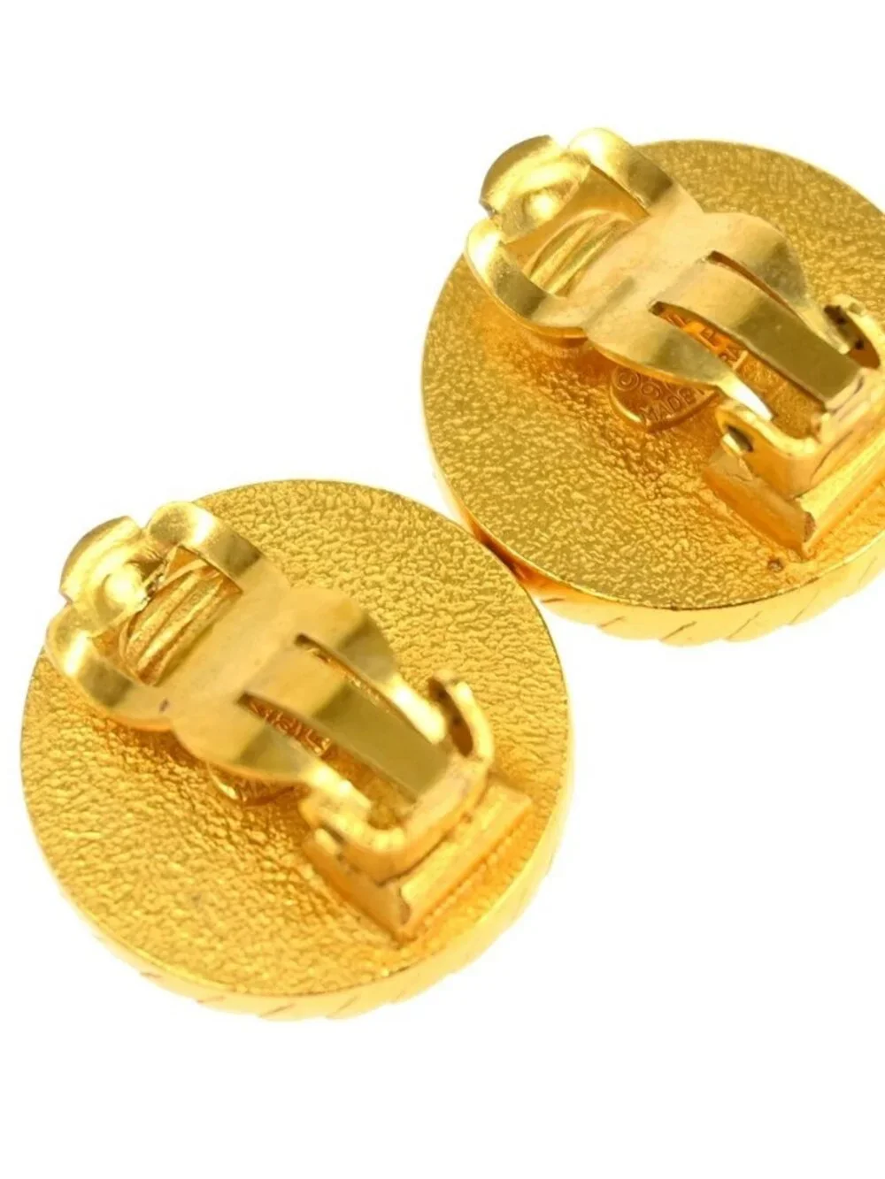 Chanel Button Earrings Clip-On Black Gold 97P NQ06212